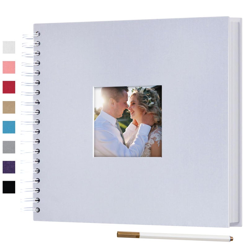 Gearchic 10 x 10 Inch DIY Scrapbook Photo Album with Window Design Cover 80 Pages Craft Paper Memory Book for Weeding Anniversary Travel and Baby (White) - Image 1
